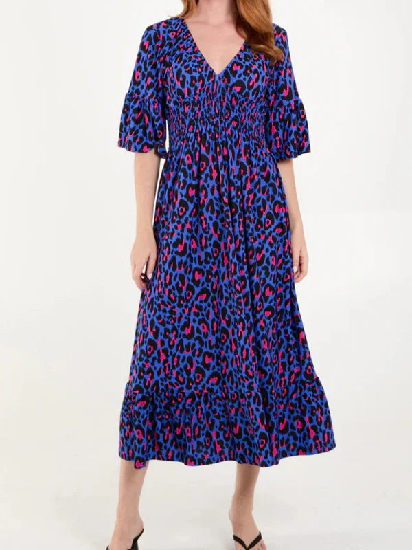 Leopard Shirred Waist Dress