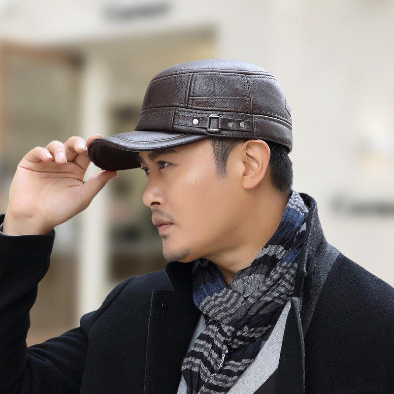 🎊Year-End Sales - 50% OFF 🎊PU Leather Flat Top Warm Baseball Cap