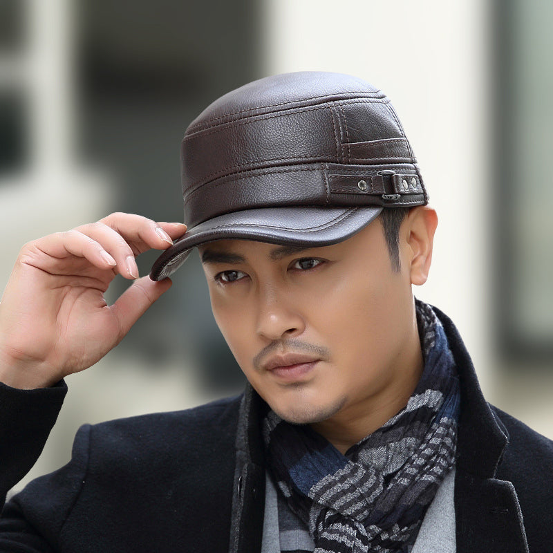 🎊Year-End Sales - 50% OFF 🎊PU Leather Flat Top Warm Baseball Cap