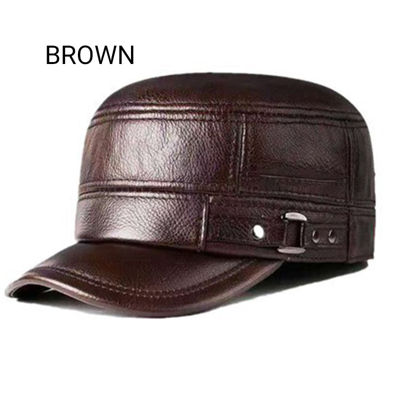 🎊Year-End Sales - 50% OFF 🎊PU Leather Flat Top Warm Baseball Cap
