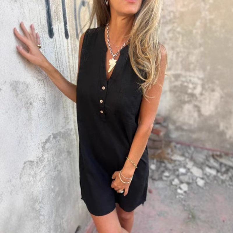 đź’–Limited Sale 50% OFFđź’–Women's Sleeveless Button Pocket V-Neck Dress