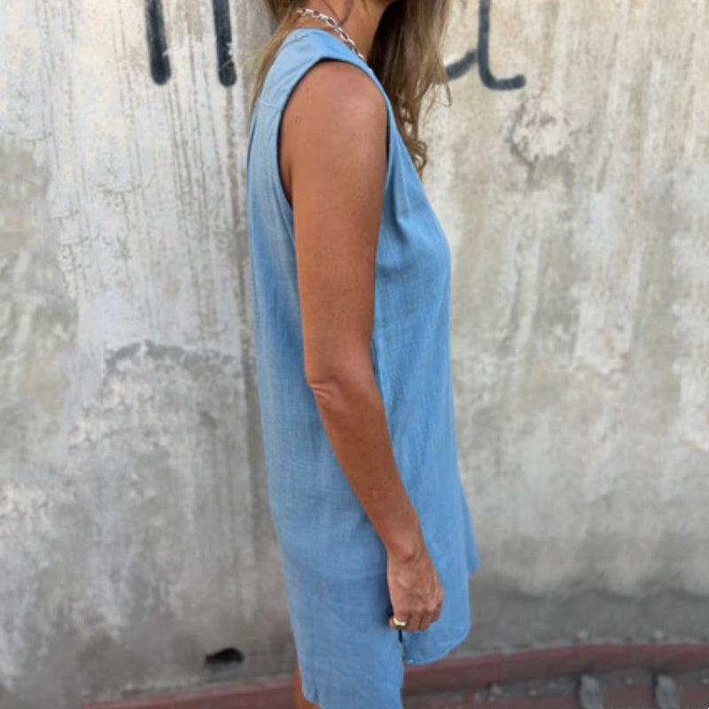 đź’–Limited Sale 50% OFFđź’–Women's Sleeveless Button Pocket V-Neck Dress