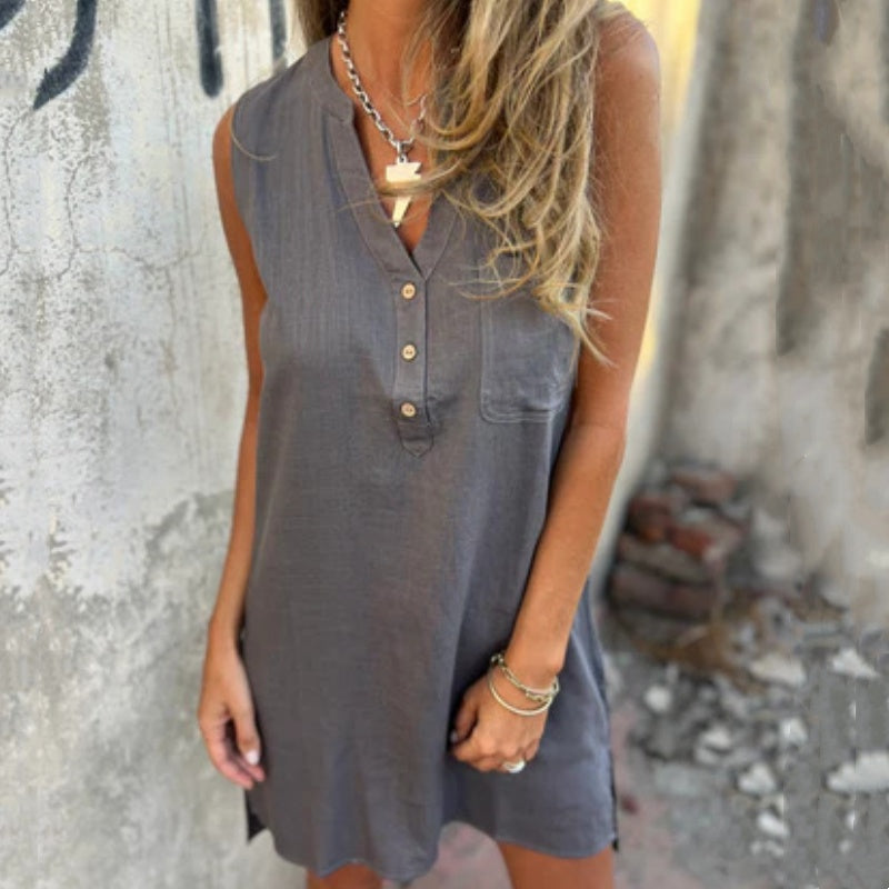 đź’–Limited Sale 50% OFFđź’–Women's Sleeveless Button Pocket V-Neck Dress