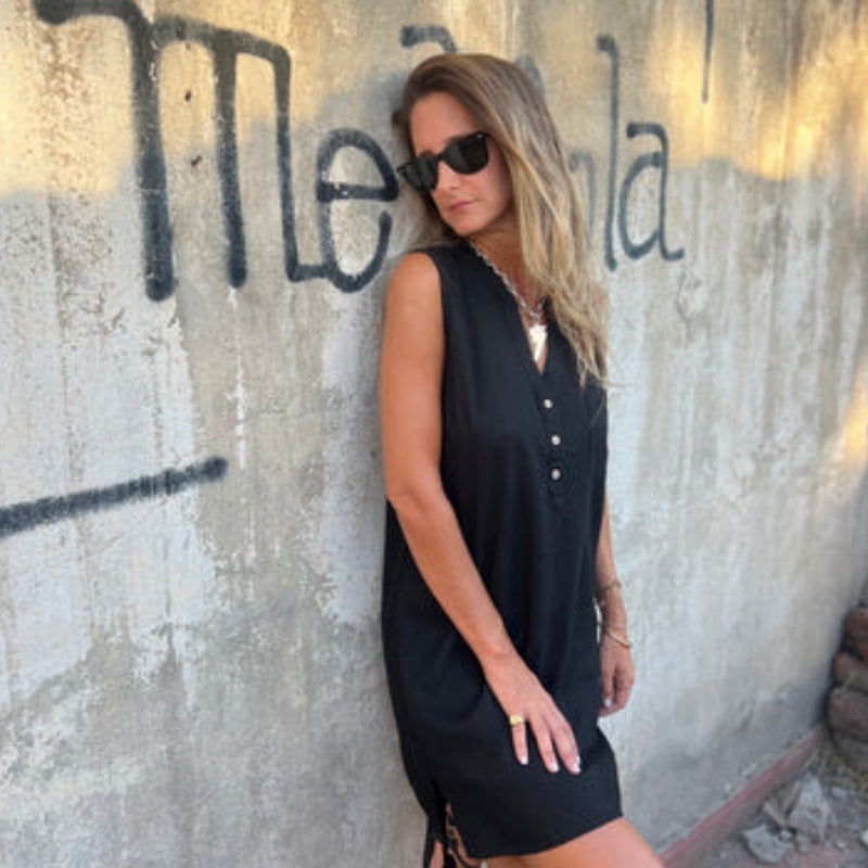 đź’–Limited Sale 50% OFFđź’–Women's Sleeveless Button Pocket V-Neck Dress