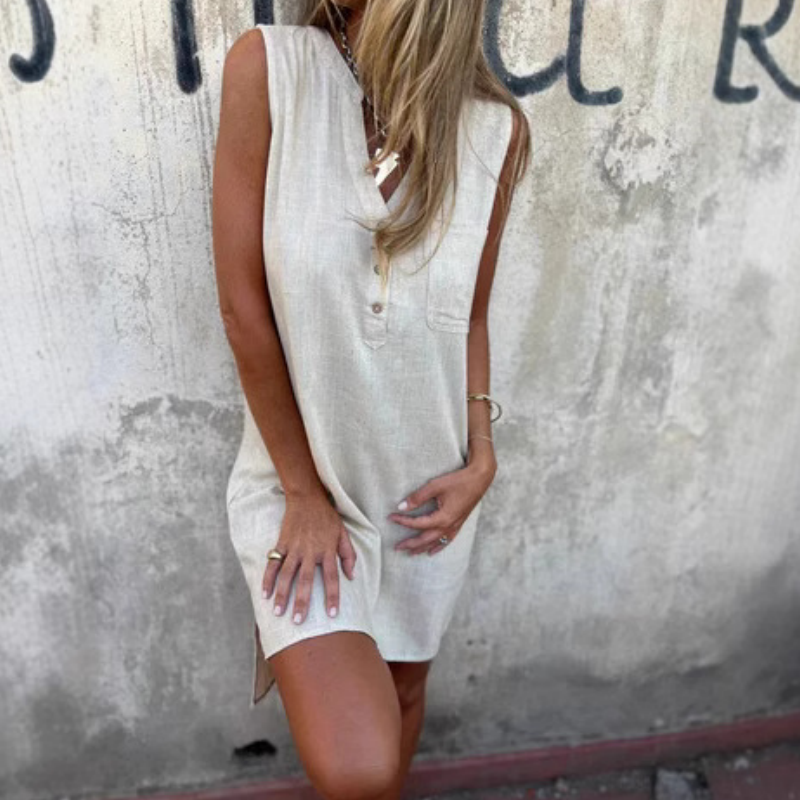 đź’–Limited Sale 50% OFFđź’–Women's Sleeveless Button Pocket V-Neck Dress