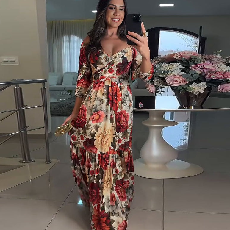 🌹HOT SALE 50% OFF🌹Women's V-Neck Floral Printed Pleated Dress