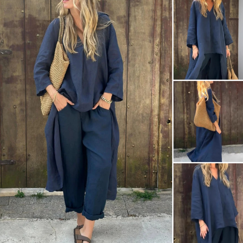 đź’•Limited Sale 50% OFFđź’•Women's Summer Loose Pocket V-Neck 2-Piece Set