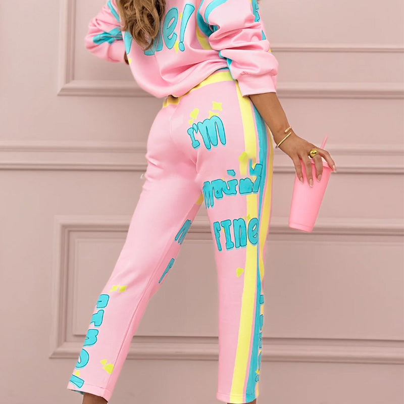 ✨Limited Sale 49% OFF✨Women's Colorful Print Two-Piece Sweatshirt and Jogger Set