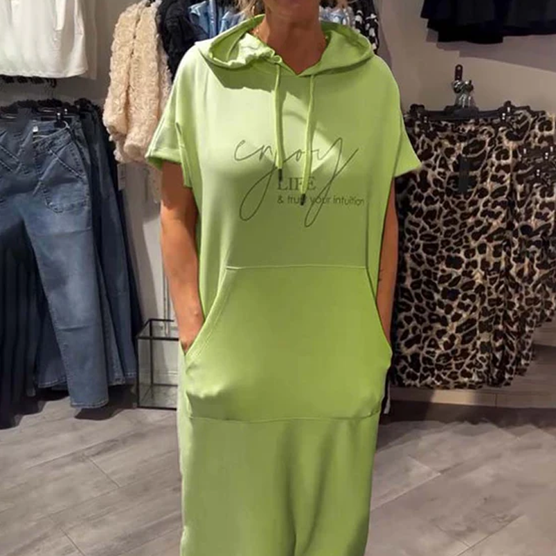 🔥Factory Direct Sales🌸Women’s Solid Short-Sleeve Hooded Long Dress💐