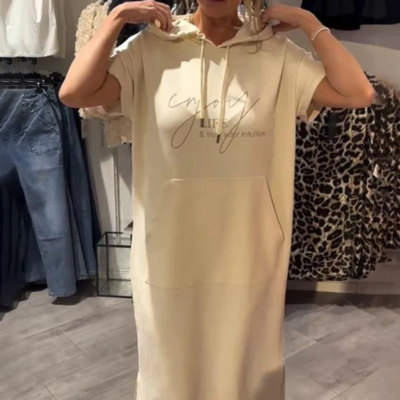 🔥Factory Direct Sales🌸Women’s Solid Short-Sleeve Hooded Long Dress💐