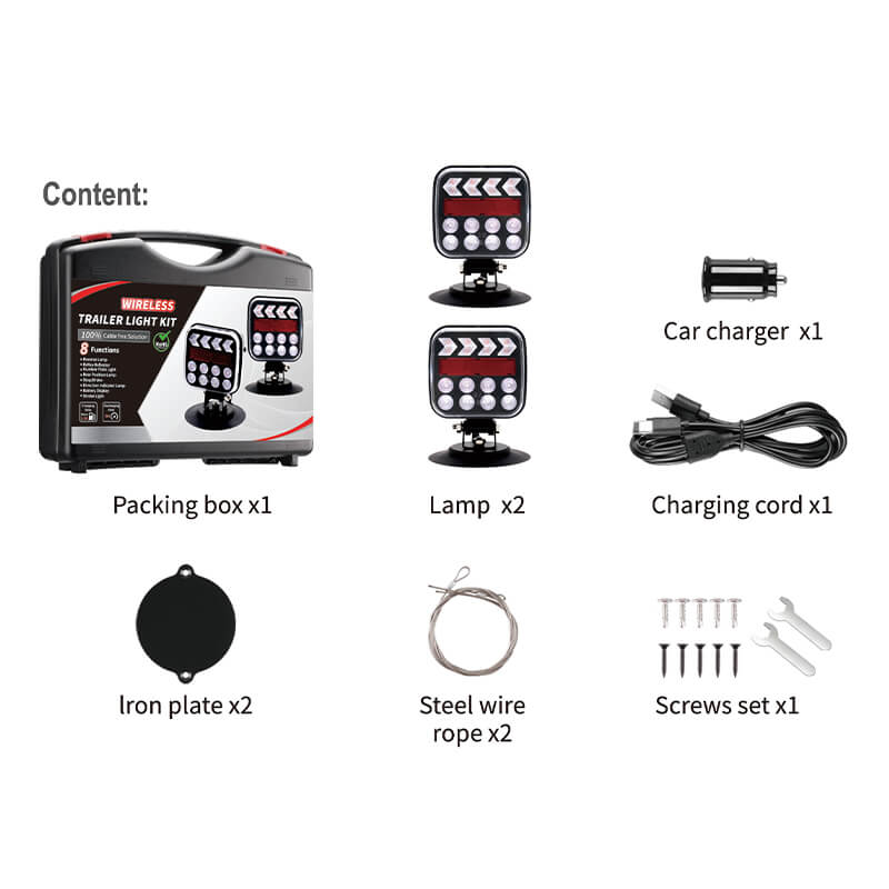 Wireless LED Trailer Tail Lights (2-Pack) – Durable IP67 Waterproof, 6 Modes, Remote Control, Easy Magnetic/Suction Mount