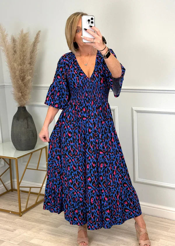 Leopard Shirred Waist Dress