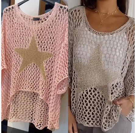 🔥Last Day Promotion 50% OFF🔥💝Women's Fashion Round Neck Crochet Knit Fishnet Top