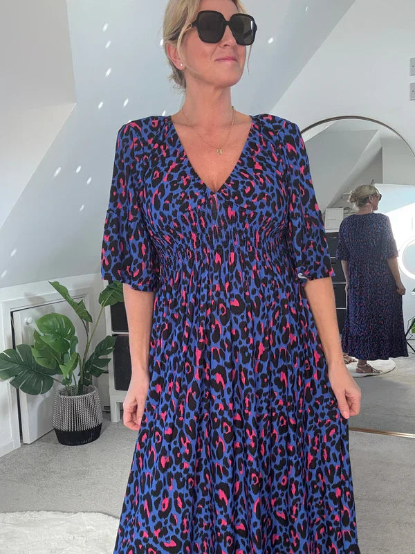 Leopard Shirred Waist Dress