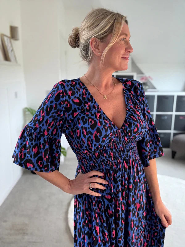 Leopard Shirred Waist Dress