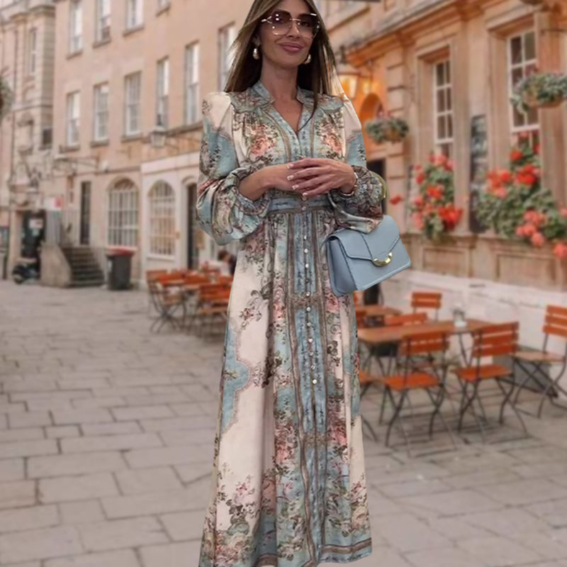 ✨Elegant Floral Dress | V - Neck, High Waist & Timeless Chic