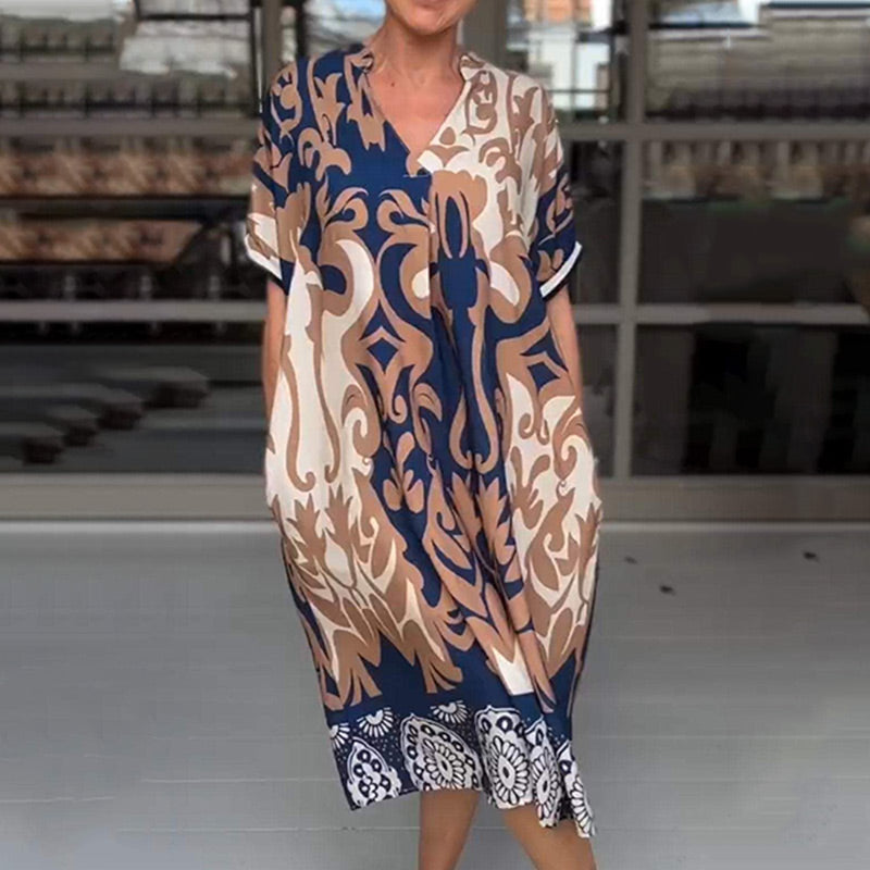 🎁49% off👗 Printed V-neck loose midi dress