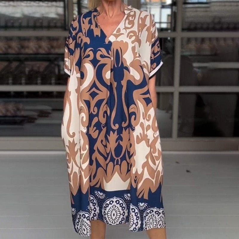 🎁49% off👗 Printed V-neck loose midi dress