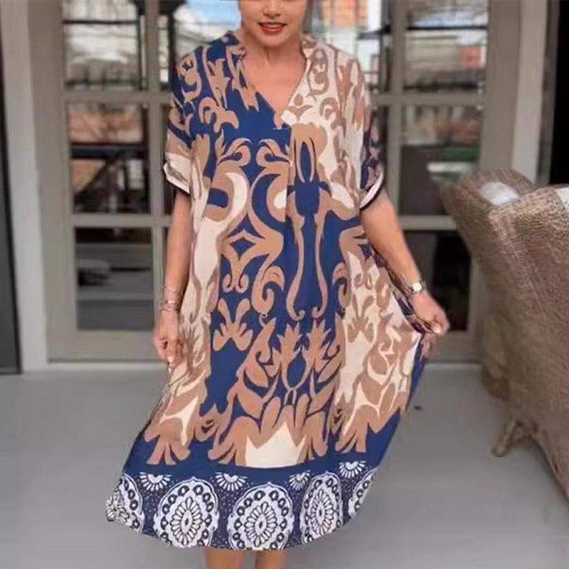🎁49% off👗 Printed V-neck loose midi dress