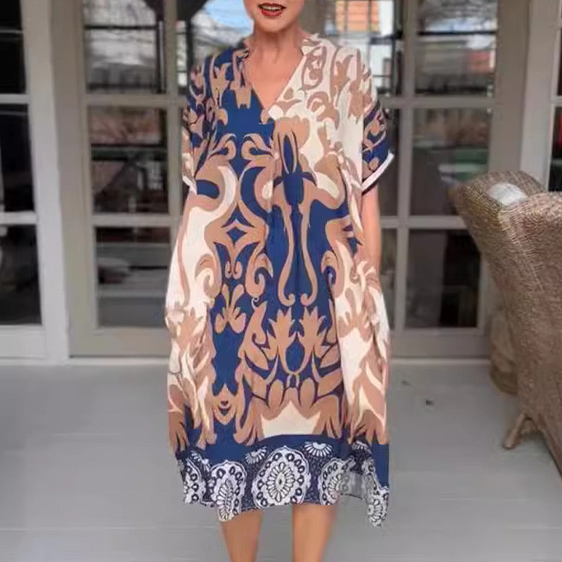 🎁49% off👗 Printed V-neck loose midi dress
