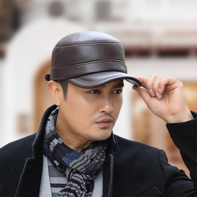 🎊Year-End Sales - 50% OFF 🎊PU Leather Flat Top Warm Baseball Cap