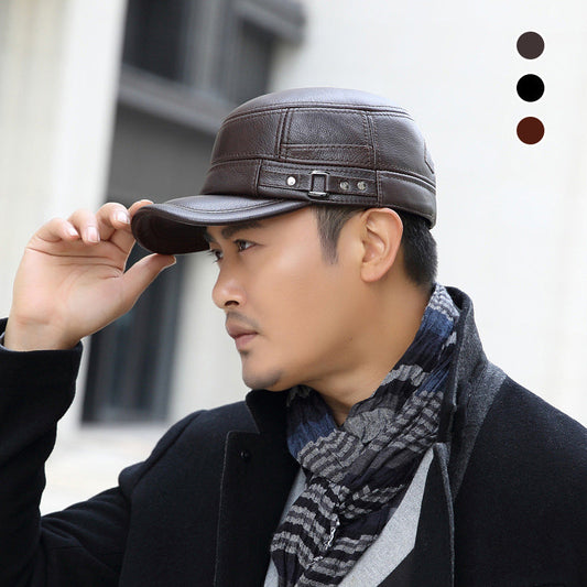 🎊Year-End Sales - 50% OFF 🎊PU Leather Flat Top Warm Baseball Cap