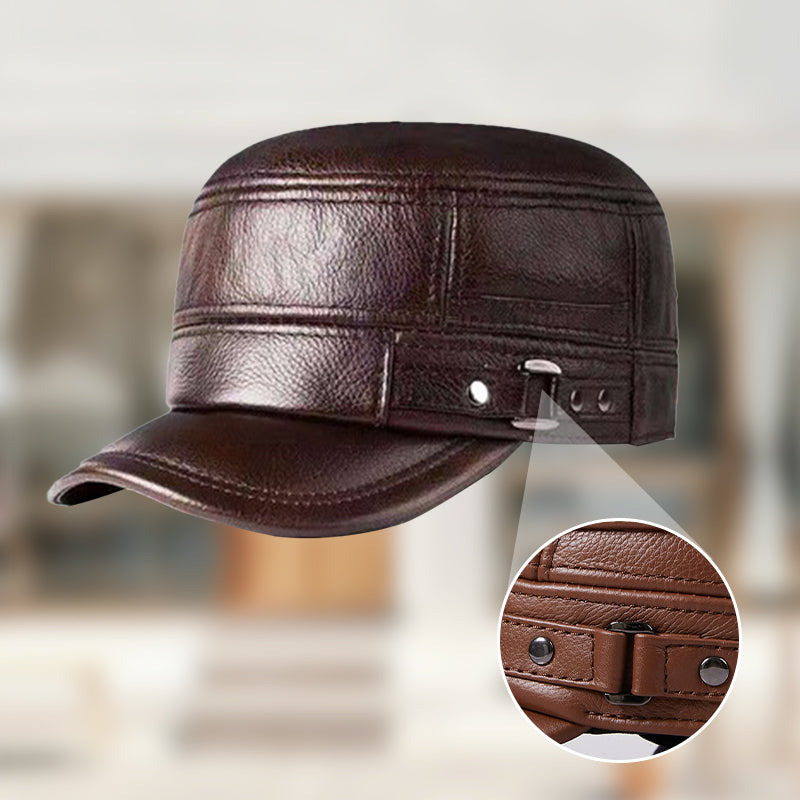 🎊Year-End Sales - 50% OFF 🎊PU Leather Flat Top Warm Baseball Cap