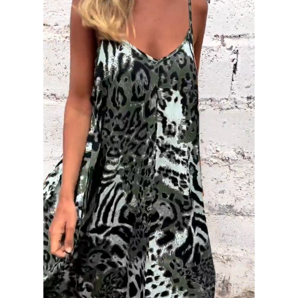 Leopard Print Spaghetti Maxi Dress