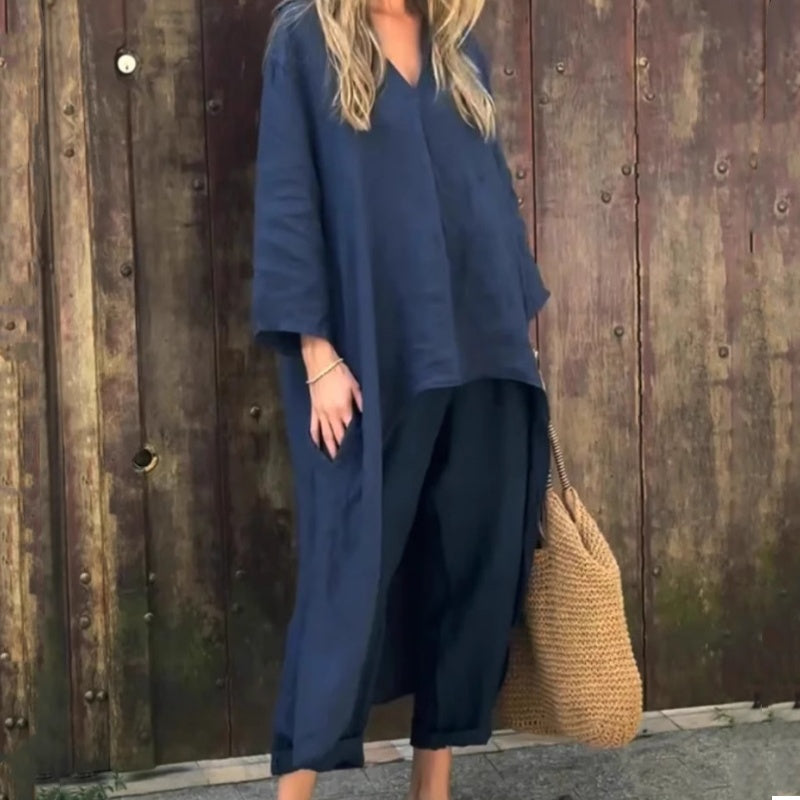 💕Limited Sale 50% OFF💕Women's Summer Loose Pocket V-Neck 2-Piece Set