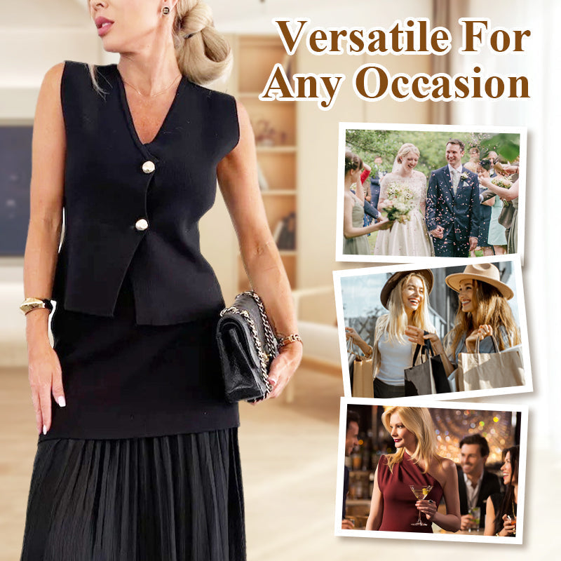 Knitted Vest & Patchwork Midi Skirt 2-Piece Set
