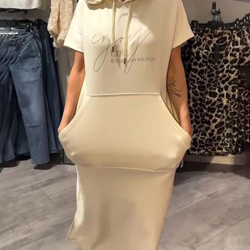 🔥Factory Direct Sales🌸Women’s Solid Short-Sleeve Hooded Long Dress💐