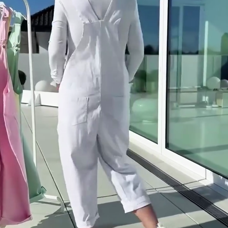 Women's Sweet Casual Solid Jumpsuit with Adjustable Straps