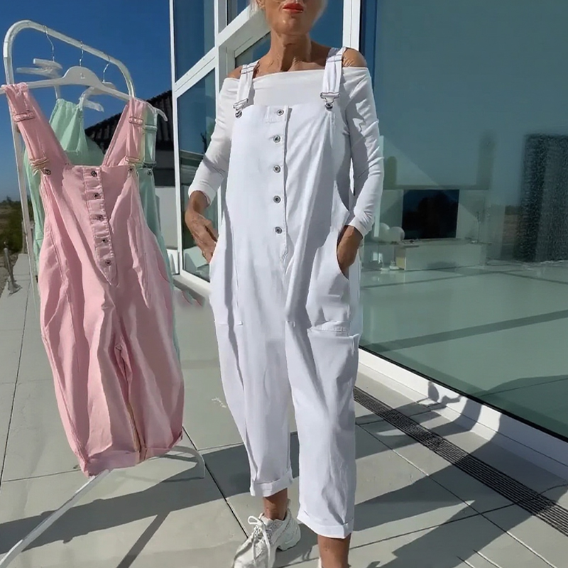 Women's Sweet Casual Solid Jumpsuit with Adjustable Straps