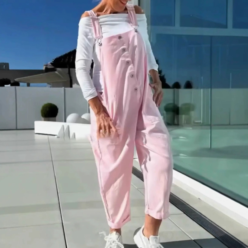 Women's Sweet Casual Solid Jumpsuit with Adjustable Straps