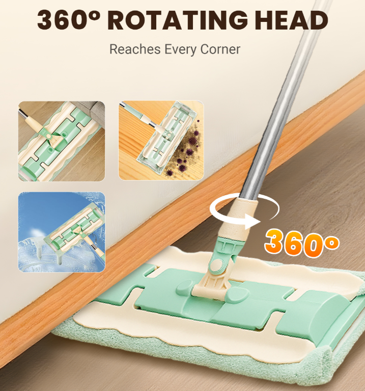 🔥Hot Sale 50% OFF⏳Flat Mop with Stainless Steel Handle with Reusable Washable Mop Cloths