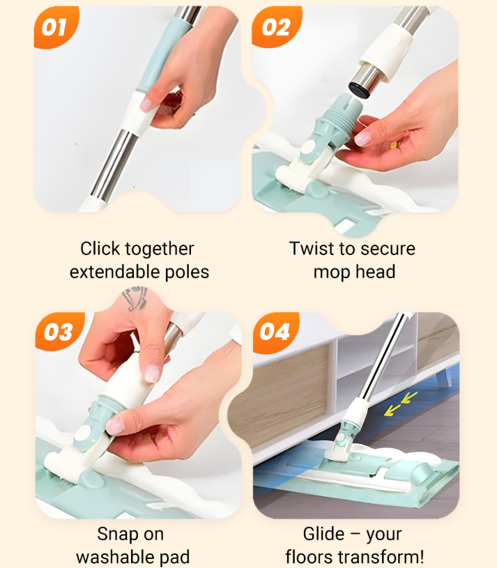 🔥Hot Sale 50% OFF⏳Flat Mop with Stainless Steel Handle with Reusable Washable Mop Cloths